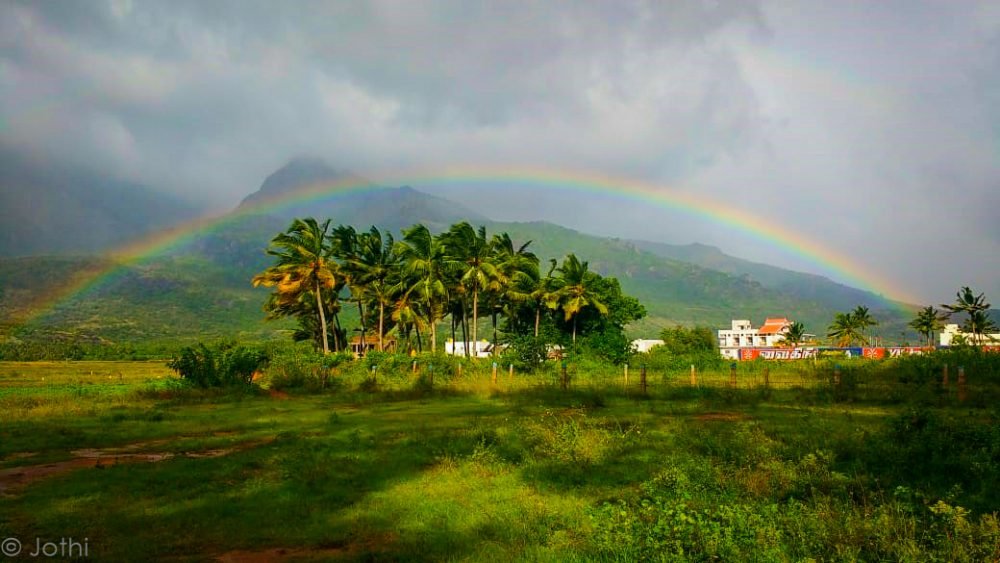 Rainbow Captured With Western Ghats In The Background